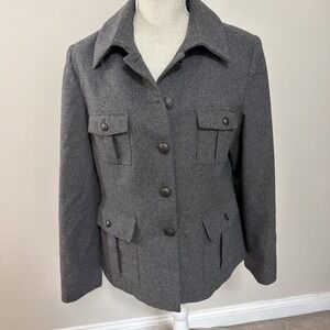 Louben Gray‎ Military Style Wool Blend Lined Coat Size 12 EUC